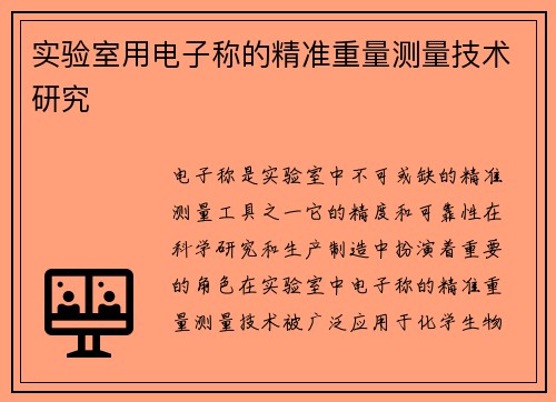 实验室用电子称的精准重量测量技术研究