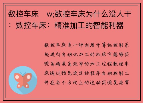 数控车床 w;数控车床为什么没人干:数控车床:精准加工的智能利器